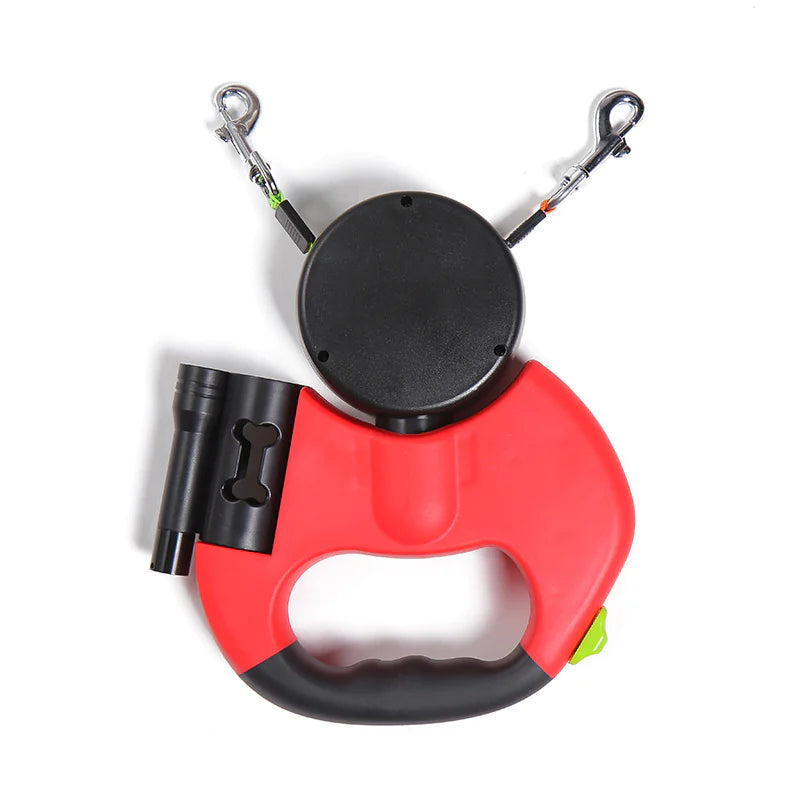 Laisse Rétractable Double pour Chien avec Lampe et Distributeur de Sacs – Promenade Facile &amp; Sécurisée 🐾